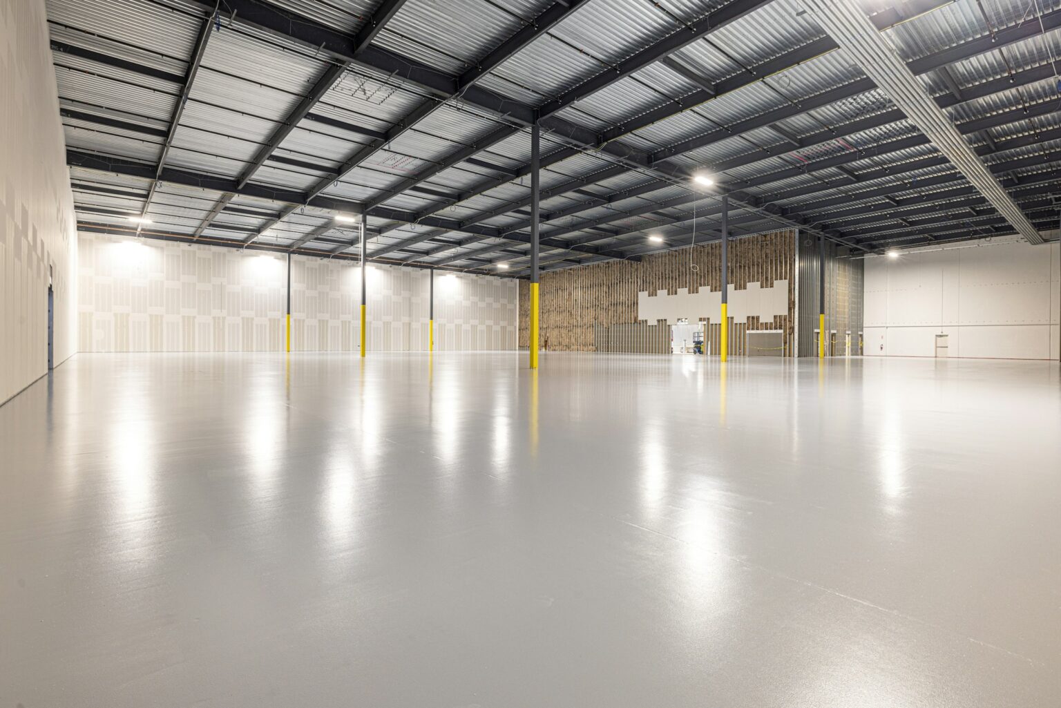 Freshly coated seamless concrete floor