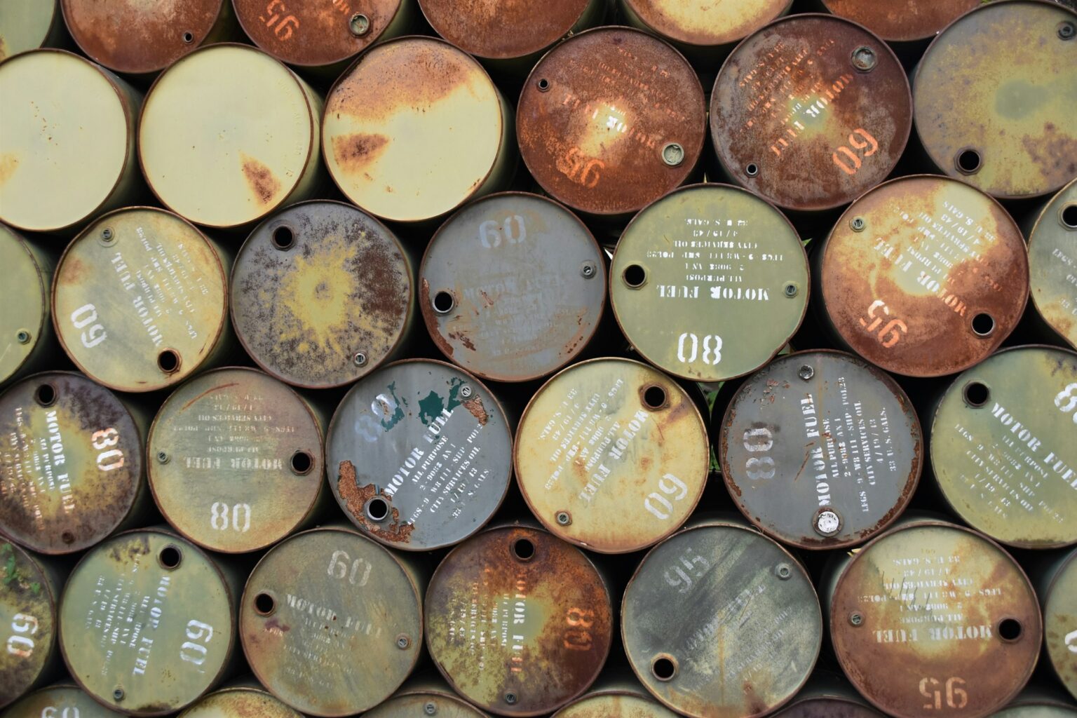 Steel drums in a storage area